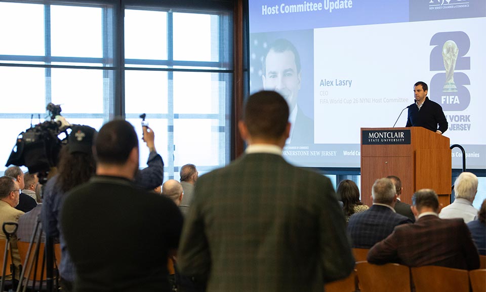 Alex Lasry, CEO of the World Cup’s NY/NJ Host Committee addresses the audience